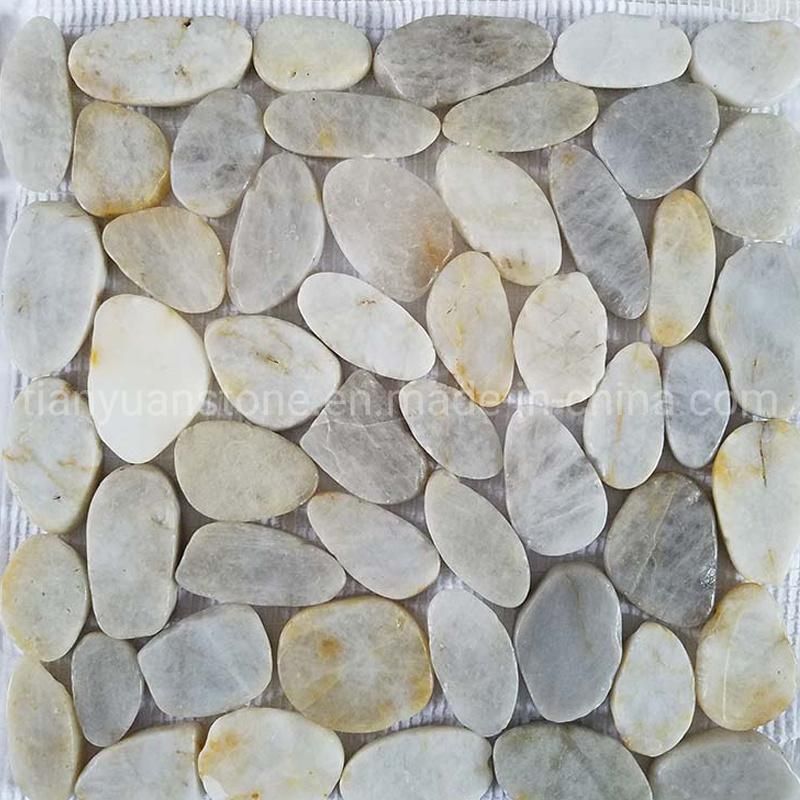Flat Natural Stone Sliced Pebble Mosaic Tile