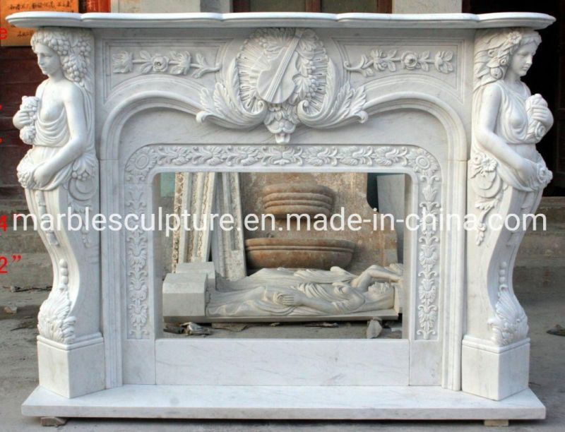 Beautiful Stone Sculpture Lady Figure Statue Whith Marble Fireplace (SYMF-048)