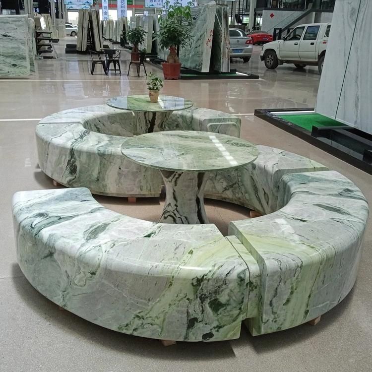 Natural Italian Green Marble Dining Table and Coffee Table with Bench