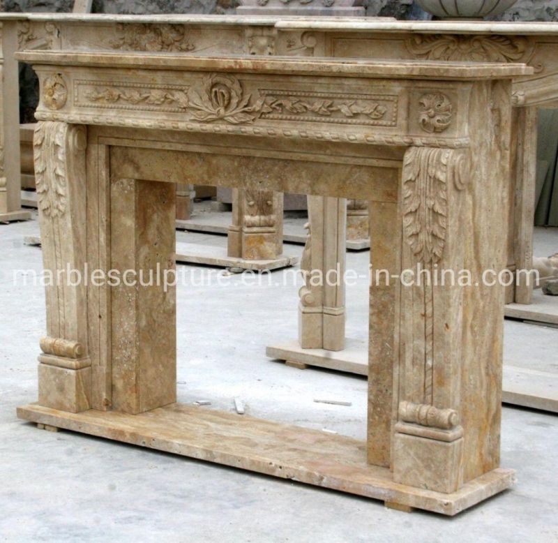Hot Selling Elegant Beige Marble Fireplace Indoor Decoration (SYMF-249)