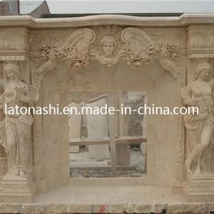 Outdoor Fireplace Mantle, Marble Travetine Beige Fireplace with Human Carved