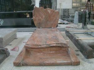Ruby Red Granite Tombstone with Lily Flower