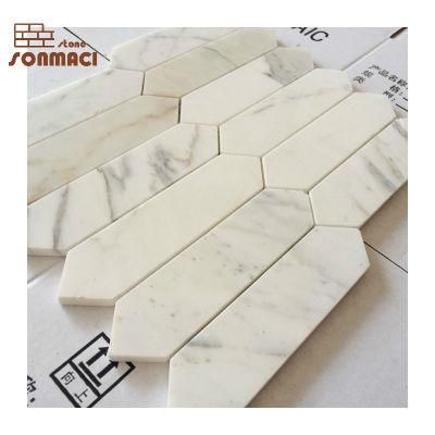 Irregular Arrow Pattern Carrara White Marble Mosaic Tile for Home Decoration