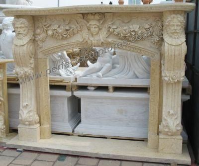 Marble Fireplace Surround with Carved Woman &amp; Man Face (QY-LS346)