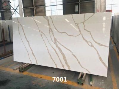 Popular White Calacatta Quartz with Gold Veins Slabs for Kitchen Worktop