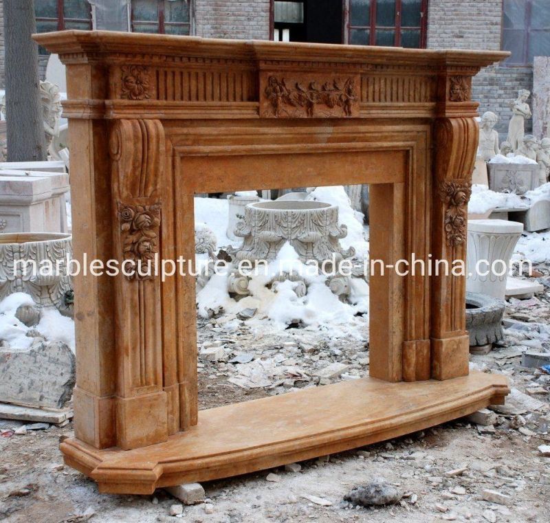 Antique Style Decorative Indoor Yellow Marble Fireplace (SYMF-164)