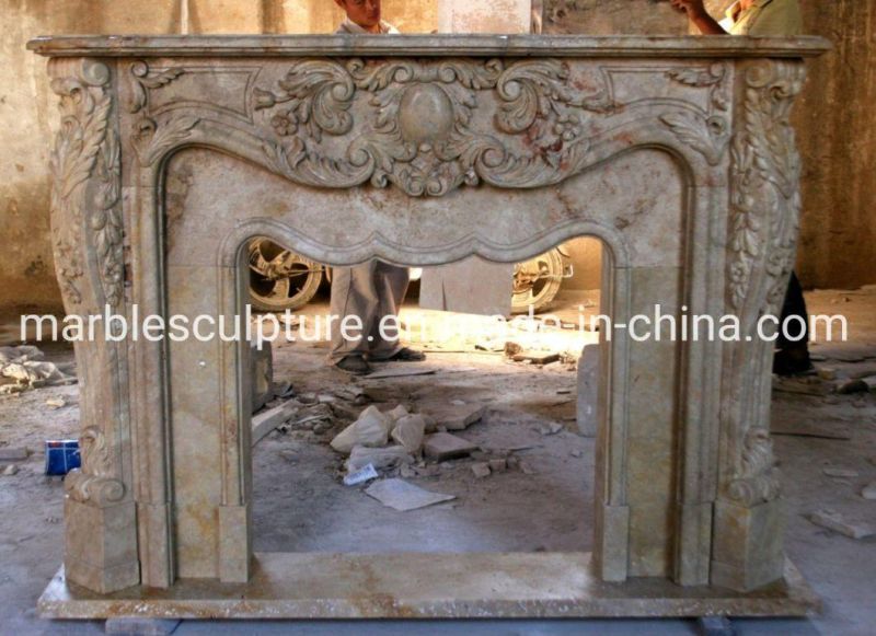 Indoor Decoration Hand Carving Marble Fireplace with Surround Flowers (SYMF-113)