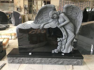 Black Granite Tombstone Angel Carved Headstone Memorial Gravestone