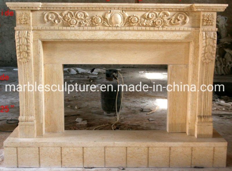 Hot Sale Indoor Natural Stone Beige Marble French Fireplace (SYMF-076)