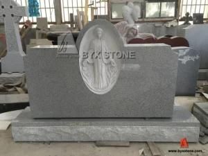 Light Grey Granite Stone Headstone with Virgin Mary Carving