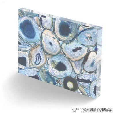 fashion Design Blue Natural Onyx Stone Slab Backlit Agate Panel for Wall Decor