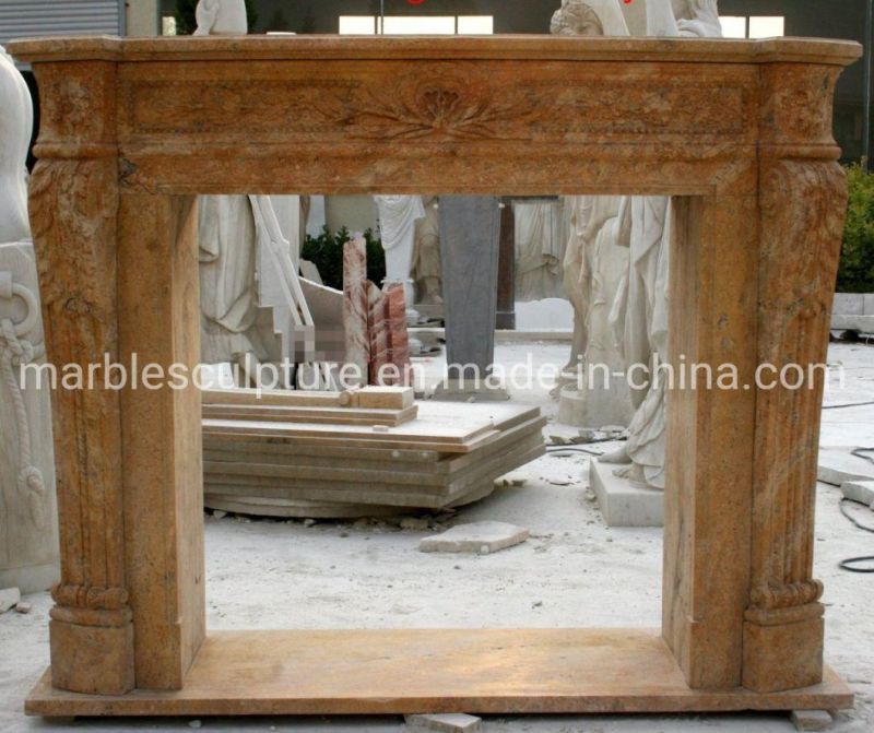 Antique Hand Carving Yellow Marble Fireplace Home Decoration (SYMF-256)