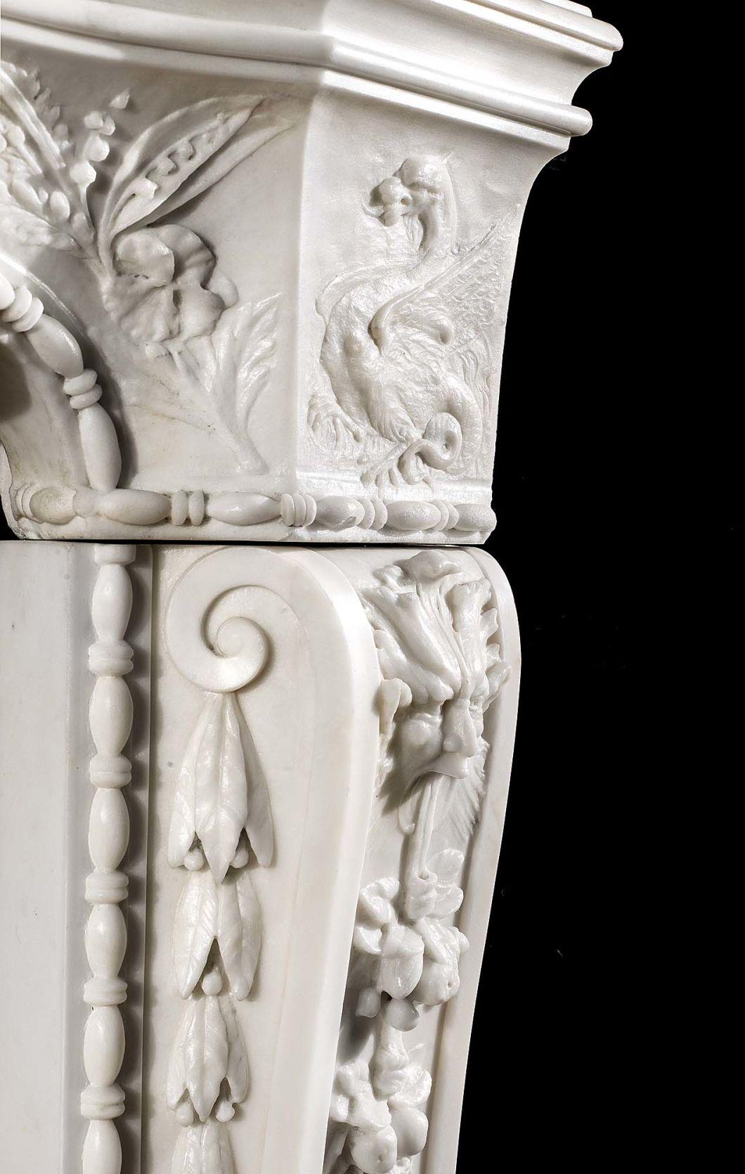 Hand Carving White Marble Fireplace Mantel for Home Decoration