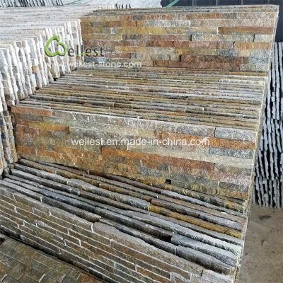 Tiny Strip Rusty Quartz Wall Stacked Stone Veneer, Stone Panel
