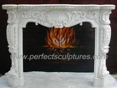 Rococo Style White Marble Carving Fireplace Surround for Indoor (QY-LS090)