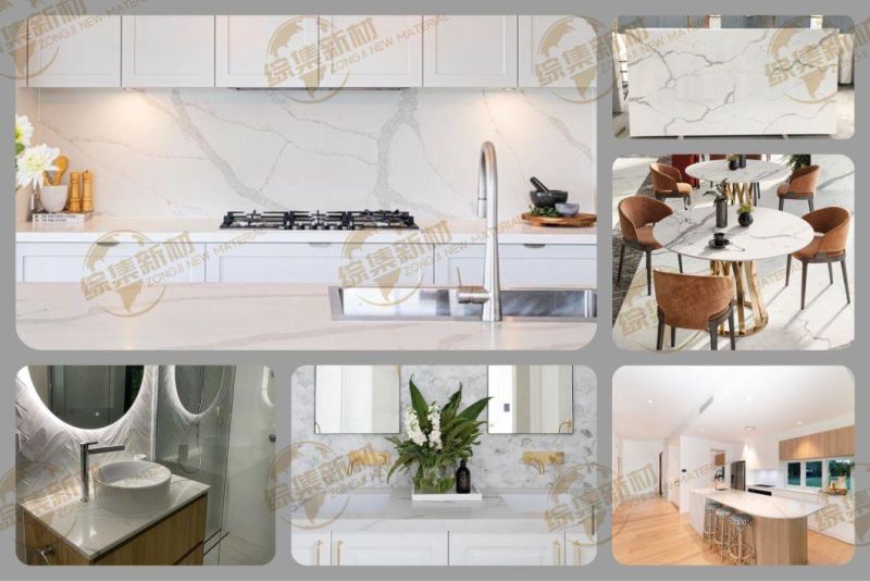 Artificial Stone Calacatta White Quartz Stone Slab Countertop Quartz Vinyl Tiles Table Top