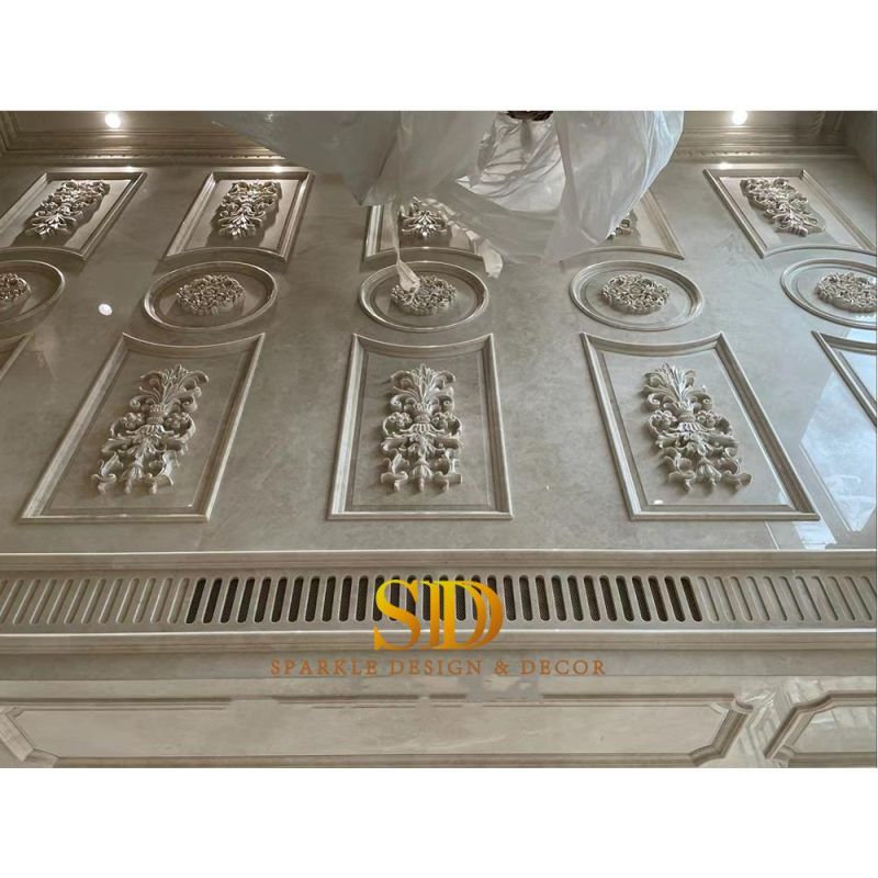 European French Beautiful Marble Carving Design Beige Marble Flower Relief Wall Art for Villa Palace Wall Decor