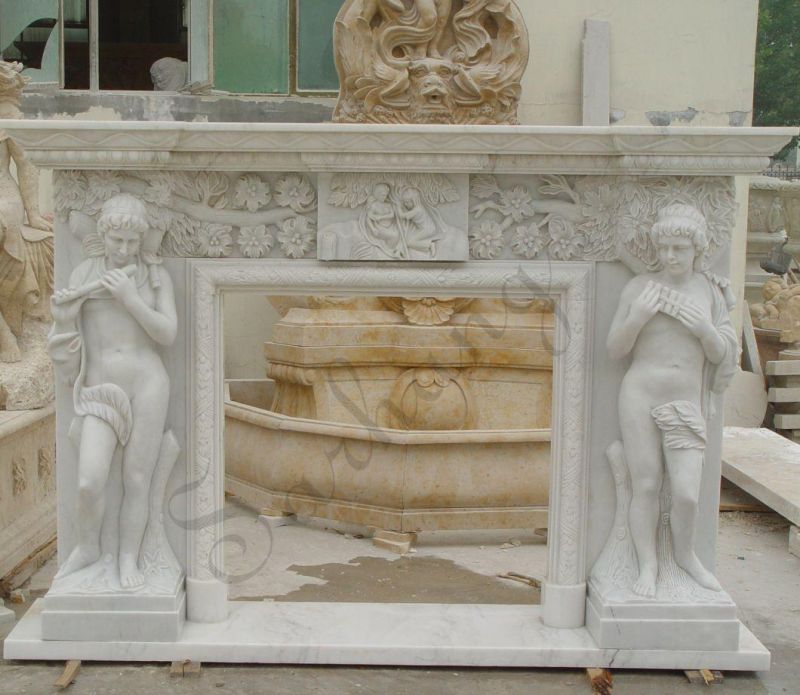 French Style Natural White Marble Fireplace Mantel