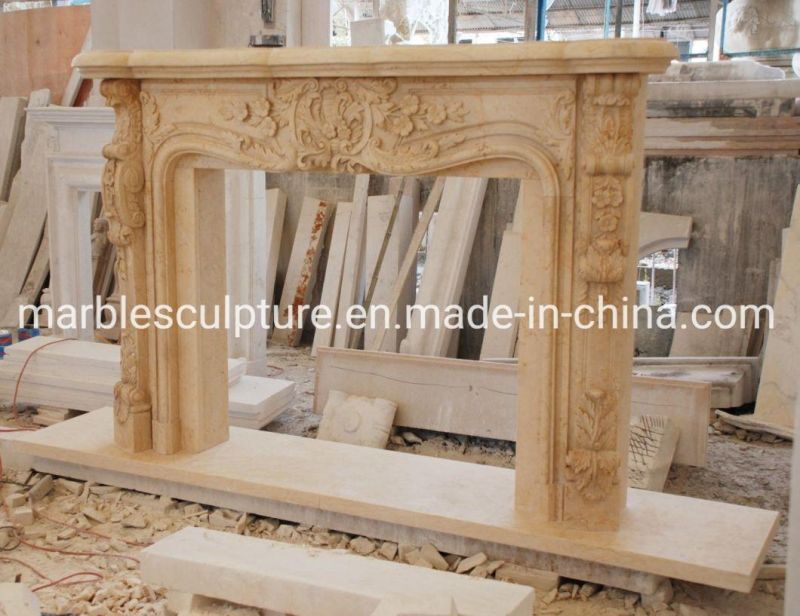 Popular Decoration Beige Marble Antique Fireplace for Furniture (SYMF-152)