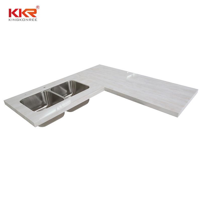 Solid Surface Kitchen Countertop Fabricated with Stainless Steel