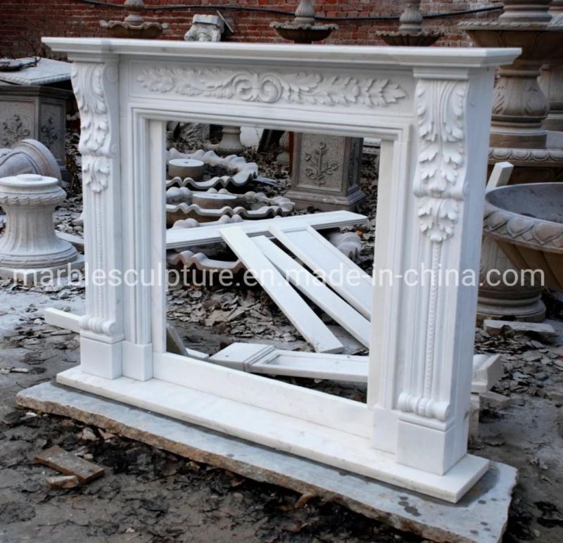 Beautiful Simple Style Pure White Marble Stone Fireplace (SYMF-232)