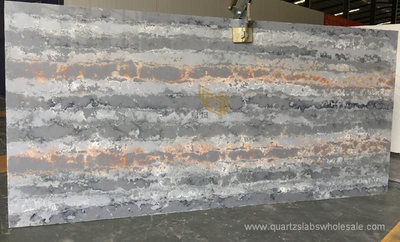 Quartz Stone Grey/Black/Gold Quartz Slab for Countertop/Hotel Worktop/Tabletop/Background Wall