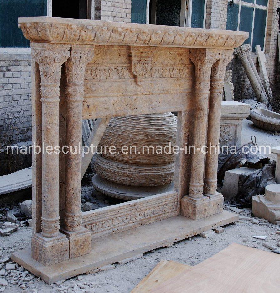 Antique Natural Stone Mantel Marble Fireplace with Column (SYMF-270)