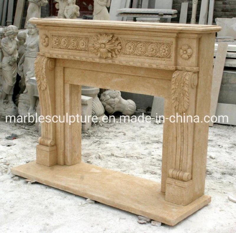 Hot Sale Indoor Natural Stone Beige Marble French Fireplace (SYMF-084)