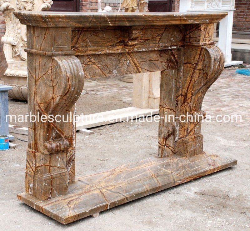 Home Decoration Natural Stone Mantel Yellow Marble Fireplace (SYMF-157)
