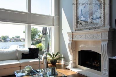 White Indoor Marble Crema Liestone Surround Stone Fireplace Mantels