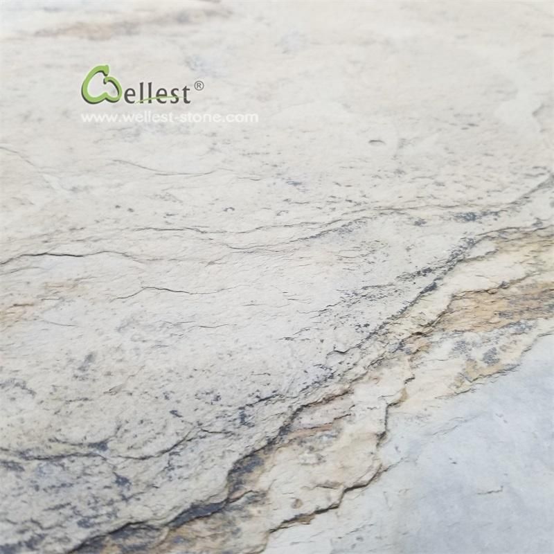 Beautiful Natural Slate Khaki Beige Flexible and Super Thin Stone Wall Panel Veneer for Wall Background Decoration