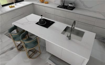 White Quartz Engineered Stone Island Kitchen Countertop with Basin and Sink Customized