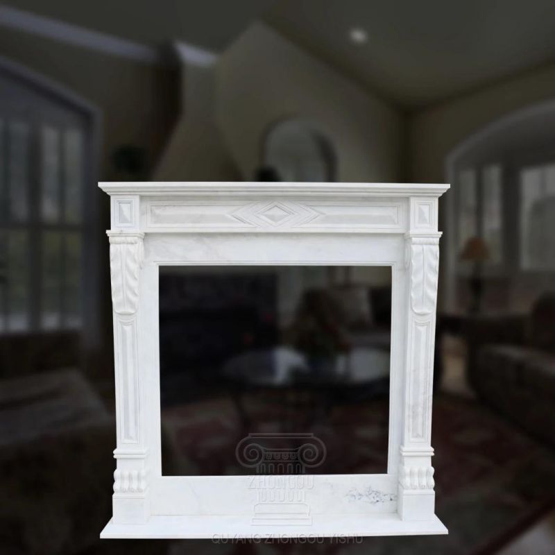 Simple White Stone Fireplace