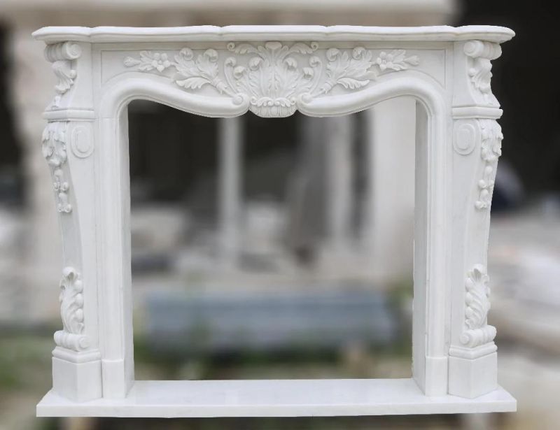 Simple Hand Caving Natural Stone Marble Fireplace Mantel for Indoor