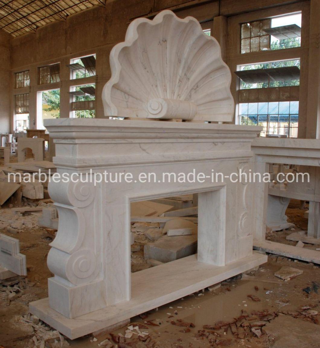 Ocean Theme White Marble Fireplace Indoor Decoration (SYMF-218)
