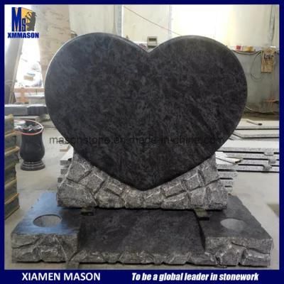 Special Bespoke Rock Edged Heart Design Granite Monuments with Bahama Blue