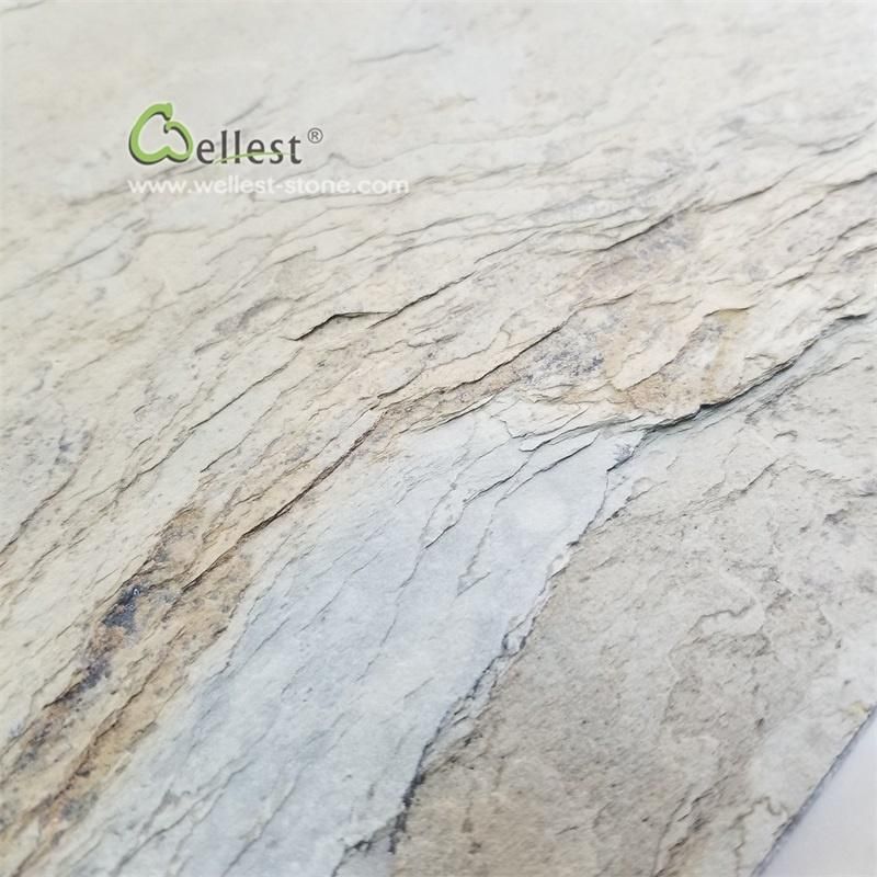 Beautiful Natural Slate Khaki Beige Flexible and Super Thin Stone Wall Panel Veneer for Wall Background Decoration