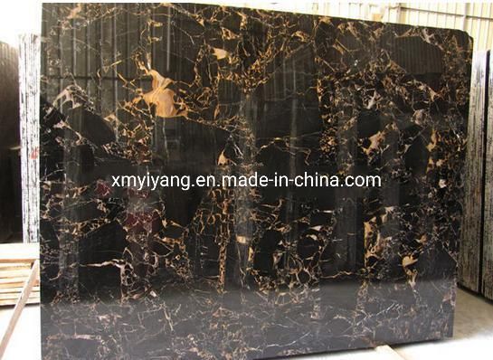 Chinese Natural Stone Golden Portoro Black Marble for Fireplace/Bathroom/Vanity Top/Background/Stairs/Flooring
