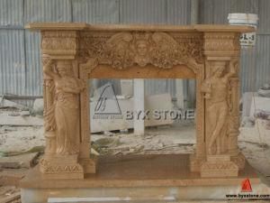Chinese Beige Limestone Marble Fireplace Mantel for Home Furniture