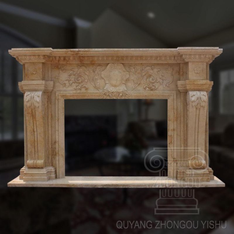 Great Quality Yellow Simple Classic Design Natural Marble Fireplace in 2018