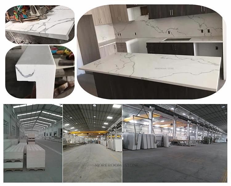 Hot Sale Bookmatched Calacatta White Artificial Stone Quartz Stone Kitchen Countertop