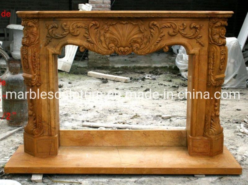 Factory Price Hand Carving Yellow Marble Stone Fireplace (SYMF-193)