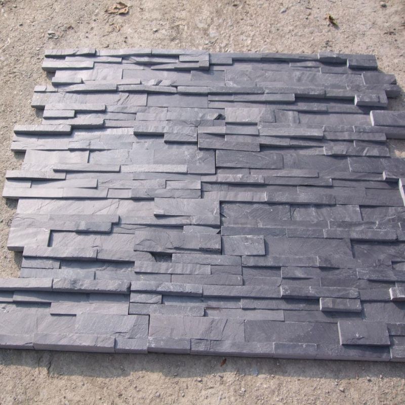 Cheap Black Grey Color Exterior Decorative Culture Slate Wall Stone Tile