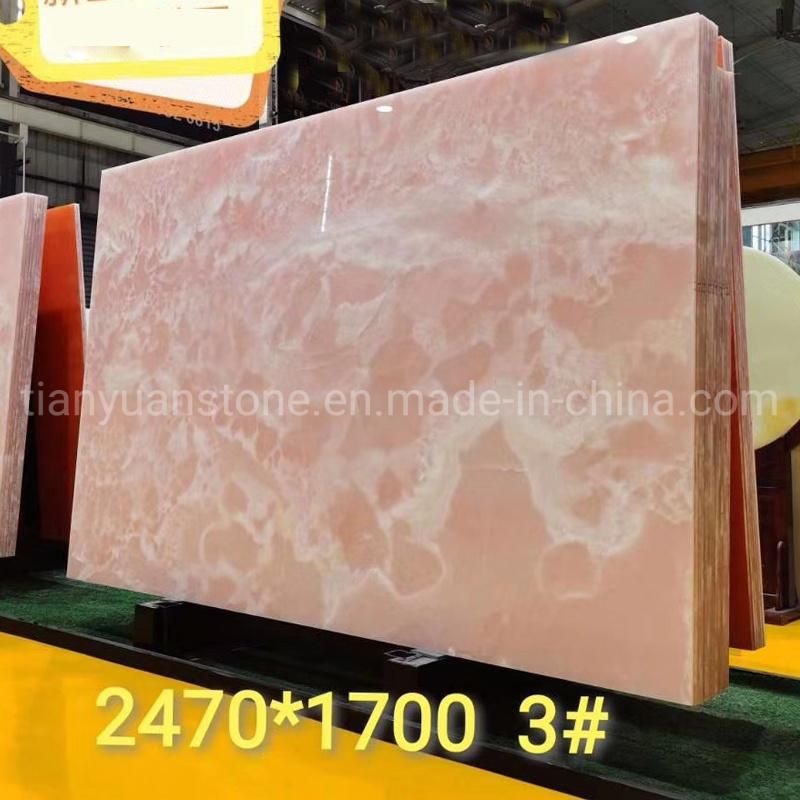 Luxury Backlit Pink Onyx Texture Marble Wall Slab for Villa