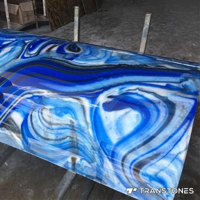 Translucent Blue Alabaster Sheet Polished Curved Artificial Onyx Wall Panel