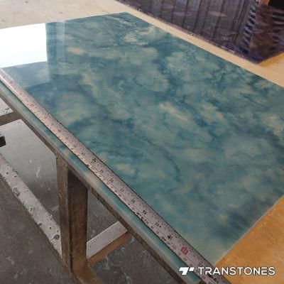 Translucent Blue Artificial Onyx Stone Polished Alabaster Table Top