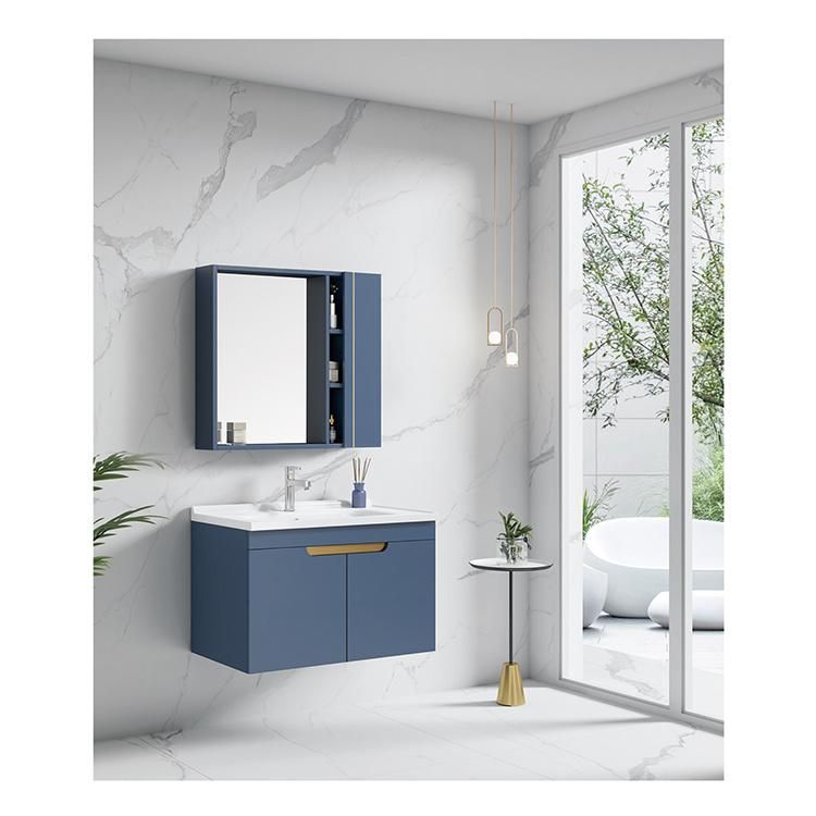 Modern White Wood Grain Bathroom Vanities Double Sink Waterproof Bathroom Cabinet Marble Countertop Vanity Tops