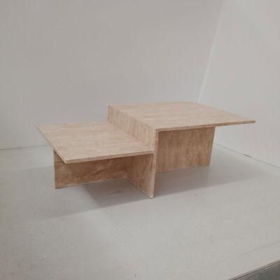 Furniture Stone Dining Coffee Table Beige Marble Travertine Dining Table Set