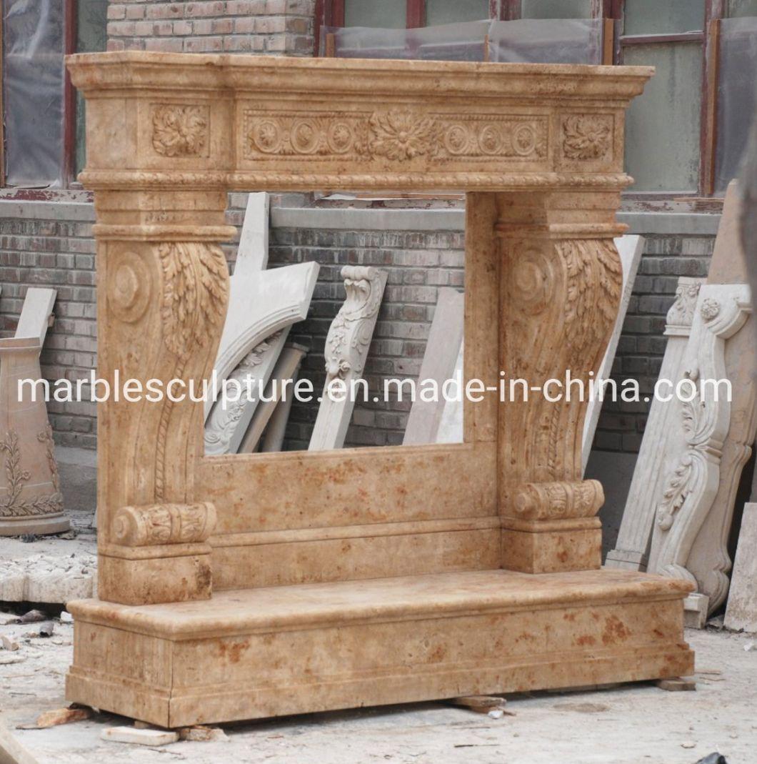 High Quality Chic Beige Stone Marble Fireplace Indoor Decoration (SYMF-145)