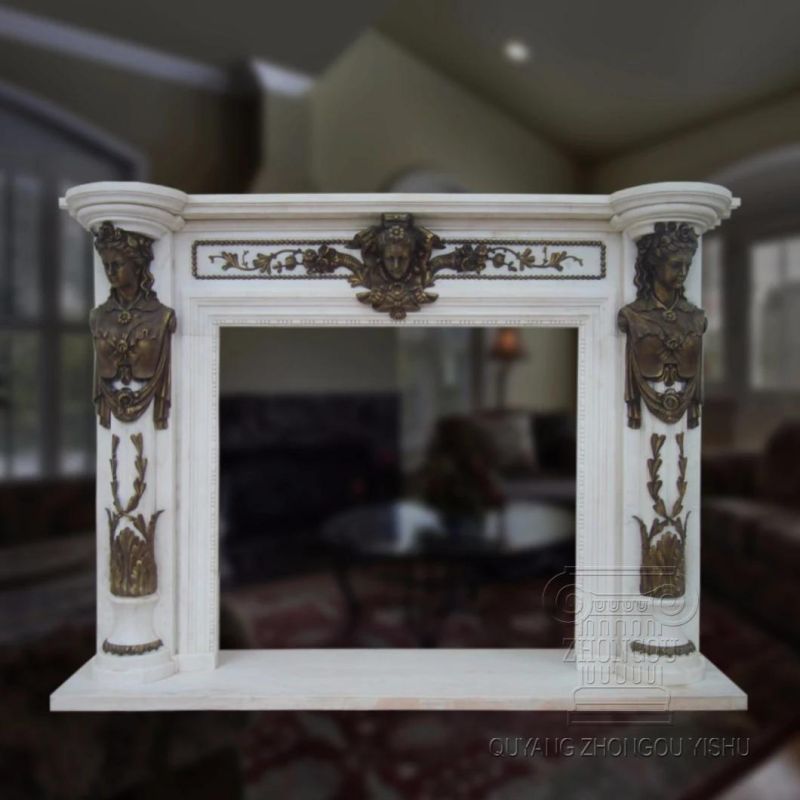 Hand Carving White Marble Fireplace for Home Decoration